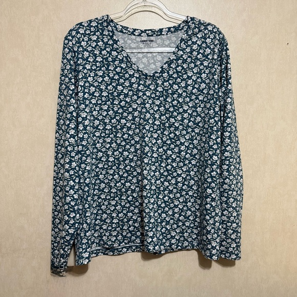 Lands End Relaxed Fit V Neck Blue Floral Top - Picture 1 of 5